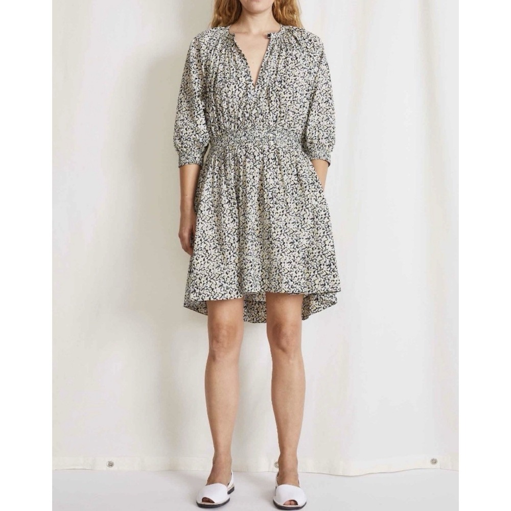 Apiece Apart Sz M Black Beige Cobano Floral Organic Cotton Mini Dress 201